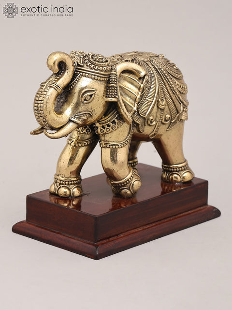 5" Small Superfine Royal Elephant with Wood Base | Brass Figurine