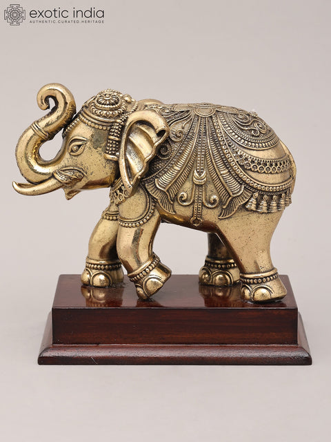 5" Small Superfine Royal Elephant with Wood Base | Brass Figurine