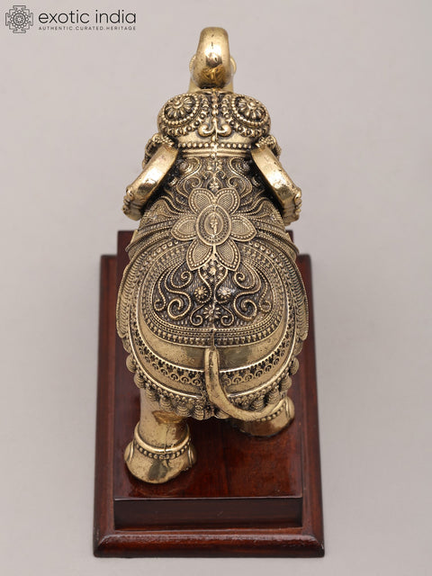 5" Small Superfine Royal Elephant with Wood Base | Brass Figurine
