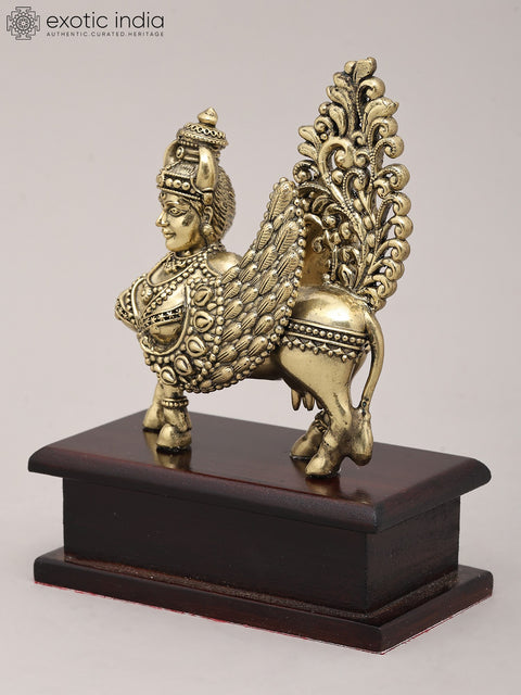 5" Small Superfine Goddess Kamdhenu on Wood Base | Brass Sculpture