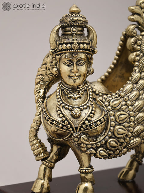 5" Small Superfine Goddess Kamdhenu on Wood Base | Brass Sculpture
