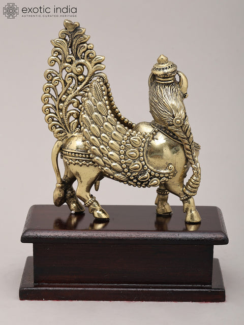 5" Small Superfine Goddess Kamdhenu on Wood Base | Brass Sculpture