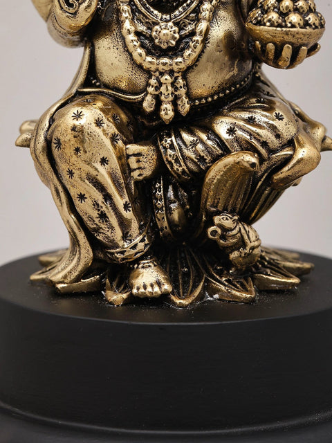 5" Small Superfine Ekadanta - The Lord Ganesha Seated on Lotus with Wood Base | Brass Idol