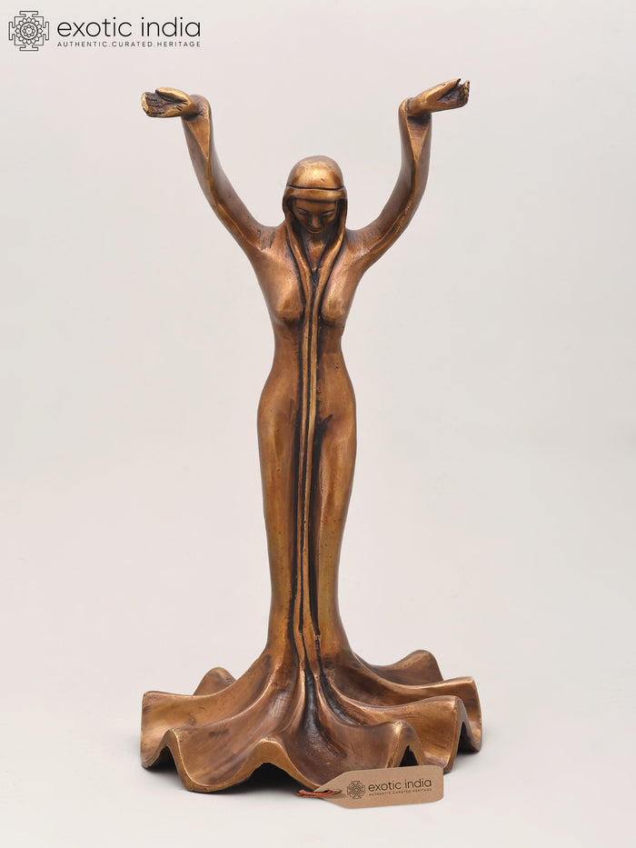 13" Divine Feminine Prayer Pose Handcrafted Brass Statue