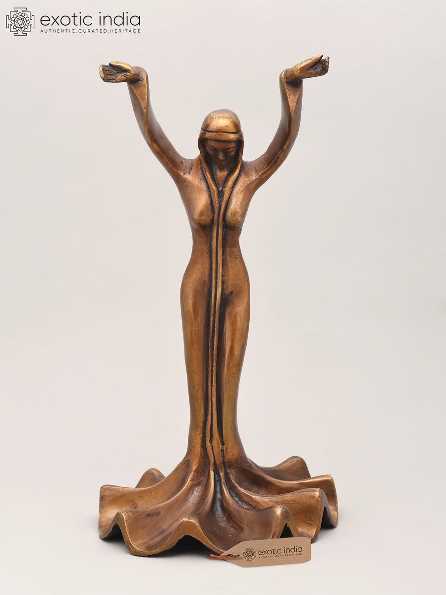 13" Divine Feminine Prayer Pose Handcrafted Brass Statue