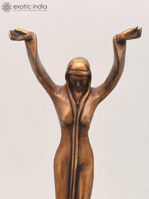 13" Divine Feminine in Prayer Pose | Handcrafted Brass Statue