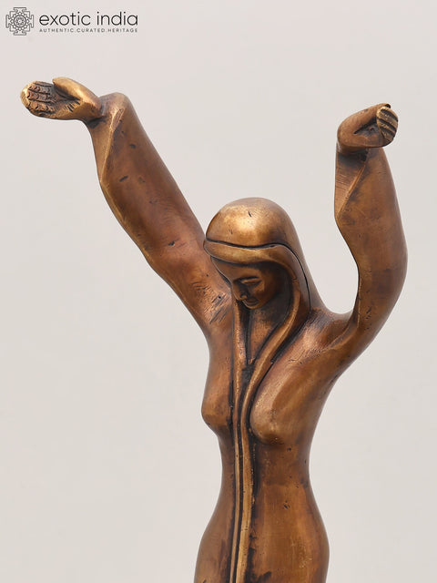13" Divine Feminine in Prayer Pose | Handcrafted Brass Statue
