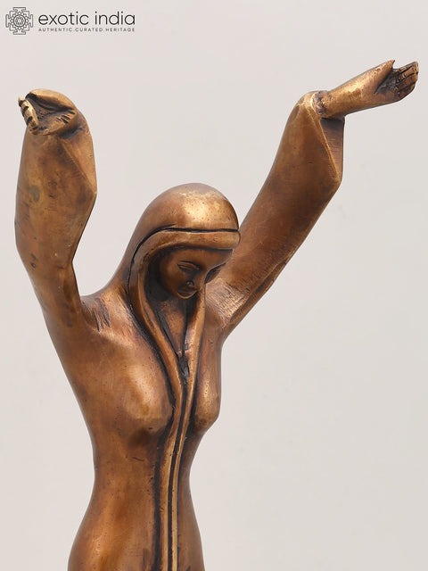 13" Divine Feminine in Prayer Pose | Handcrafted Brass Statue