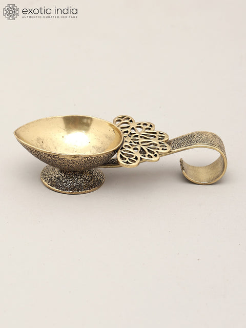 4" Small Superfine Handheld Brass Diya | Puja Item