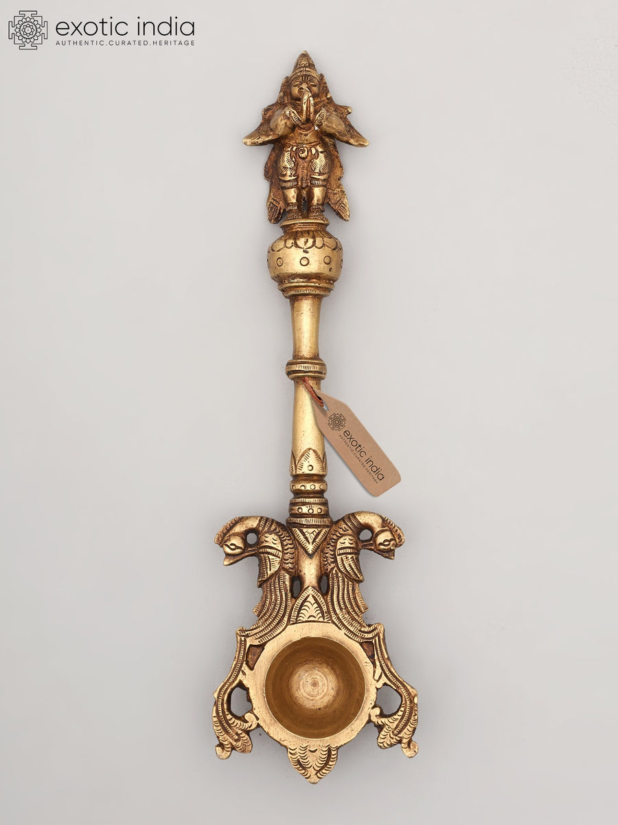 10" Garud Dev Handmade Brass Ritual Spoon