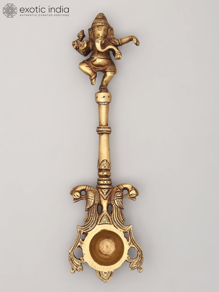 10" Handmade Dancing Ganesha Brass Ritual Spoon