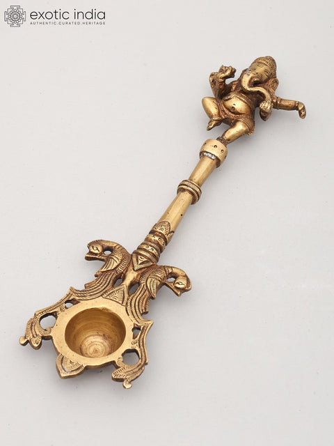 10" Dancing Ganesha Ritual Spoon in Brass | Handmade | Made In India