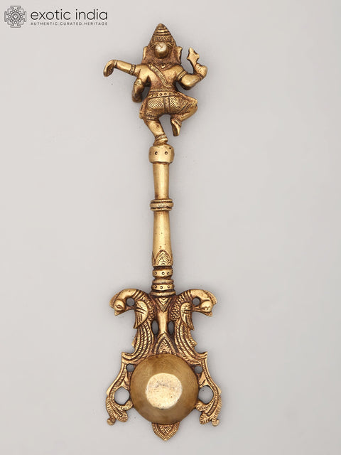 10" Dancing Ganesha Ritual Spoon in Brass | Handmade | Made In India