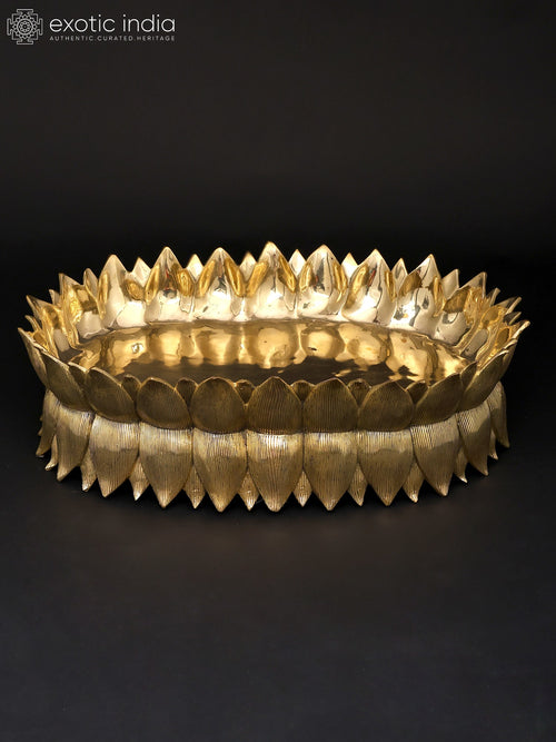 20" Designer Brass Lotus Urli for Home Decor