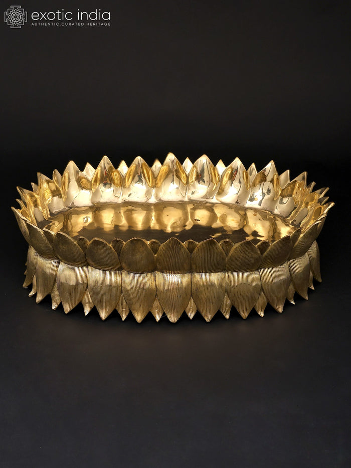 20" Designer Brass Lotus Urli for Home Decor