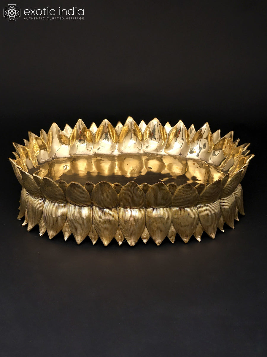 20" Designer Brass Lotus Urli for Home Decor