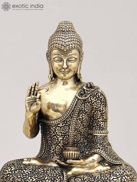 7" Superfine Vitark Posture Idol of Lord Buddha with Wood Base | Brass Statue