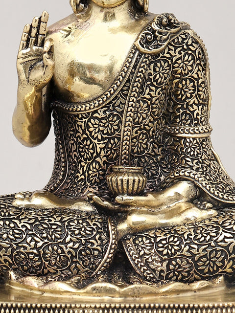 7" Superfine Vitark Posture Idol of Lord Buddha with Wood Base | Brass Statue