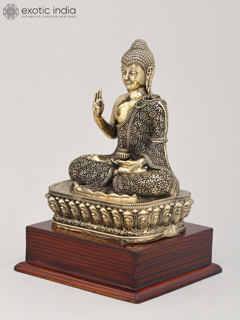 7" Superfine Vitark Posture Idol of Lord Buddha with Wood Base | Brass Statue
