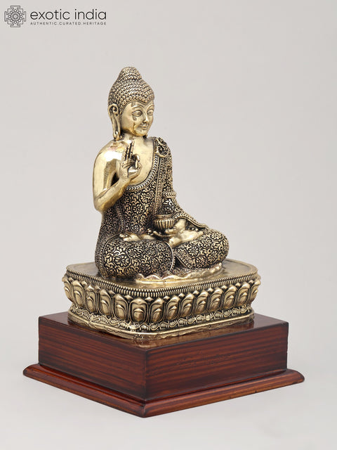 7" Superfine Vitark Posture Idol of Lord Buddha with Wood Base | Brass Statue