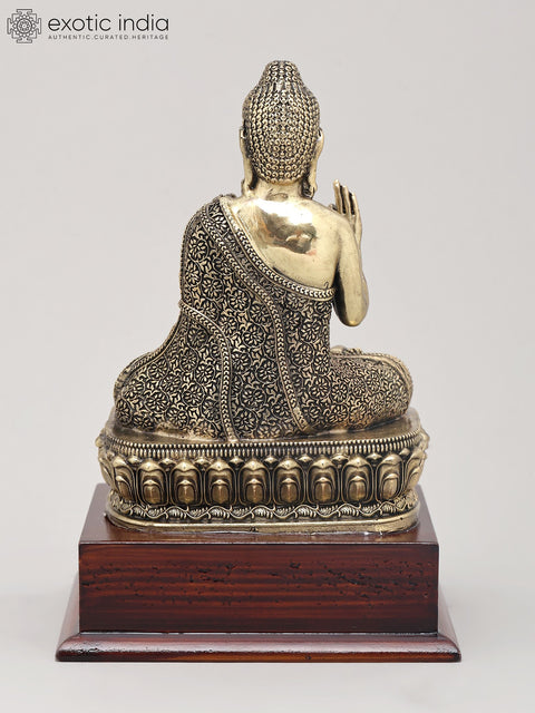 7" Superfine Vitark Posture Idol of Lord Buddha with Wood Base | Brass Statue