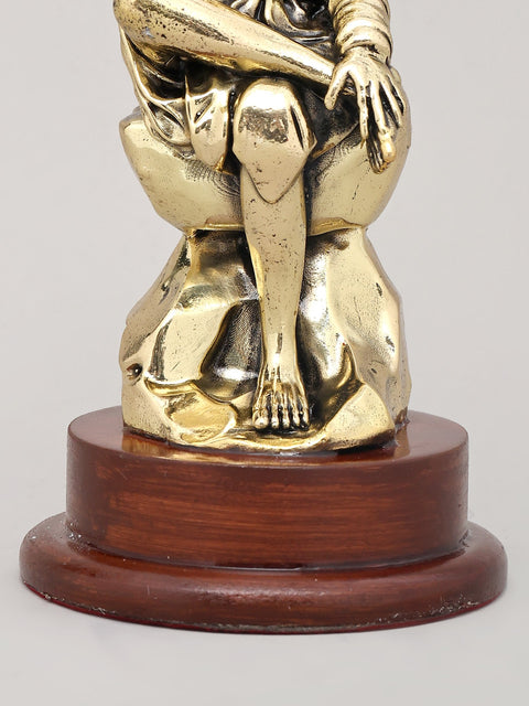 6" Superfine Idol of Saint Sai Seated on Asana with Wood Base | Brass Sculpture