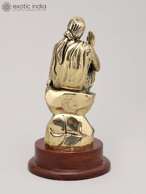 6" Superfine Idol of Saint Sai Seated on Asana with Wood Base | Brass Sculpture