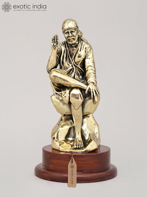 6" Handmade Brass Saint Sai Idol Seated on Asana with Wood Base