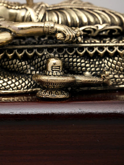 4" Small Superfine Lord Vishnu in His Anantha Shayanam Posture with Wood Base | Brass Idol