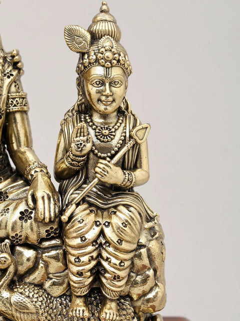 9" Superfine Shiva Family in Blessing Gesture on Wood Base | Brass Statue