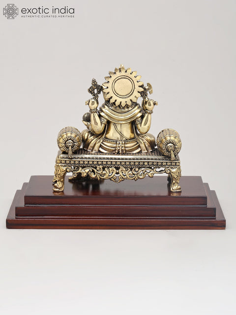 9" Superfine Lord Ganapati Seated on Asana with Wood Base | Brass Statue