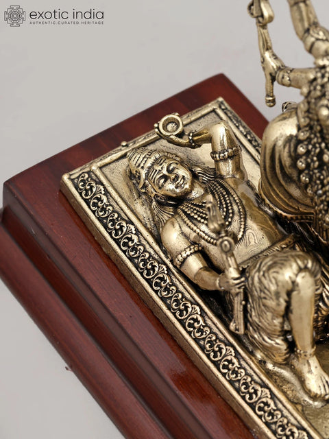 4" Small Superfine Idol of The Majestic Form of Goddess Kali with Wood Base | Brass Sculpture