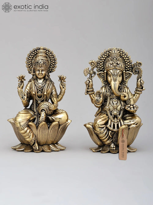 4" Brass Lakshmi Ganesha Pair Statue for Pooja