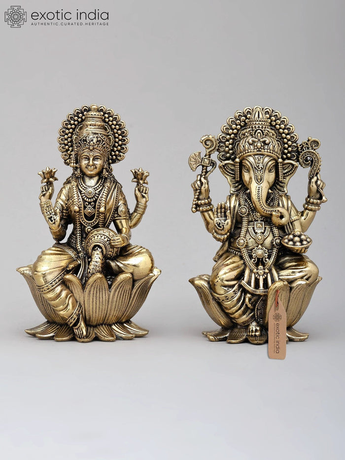 4" Brass Lakshmi Ganesha Pair Statue for Pooja