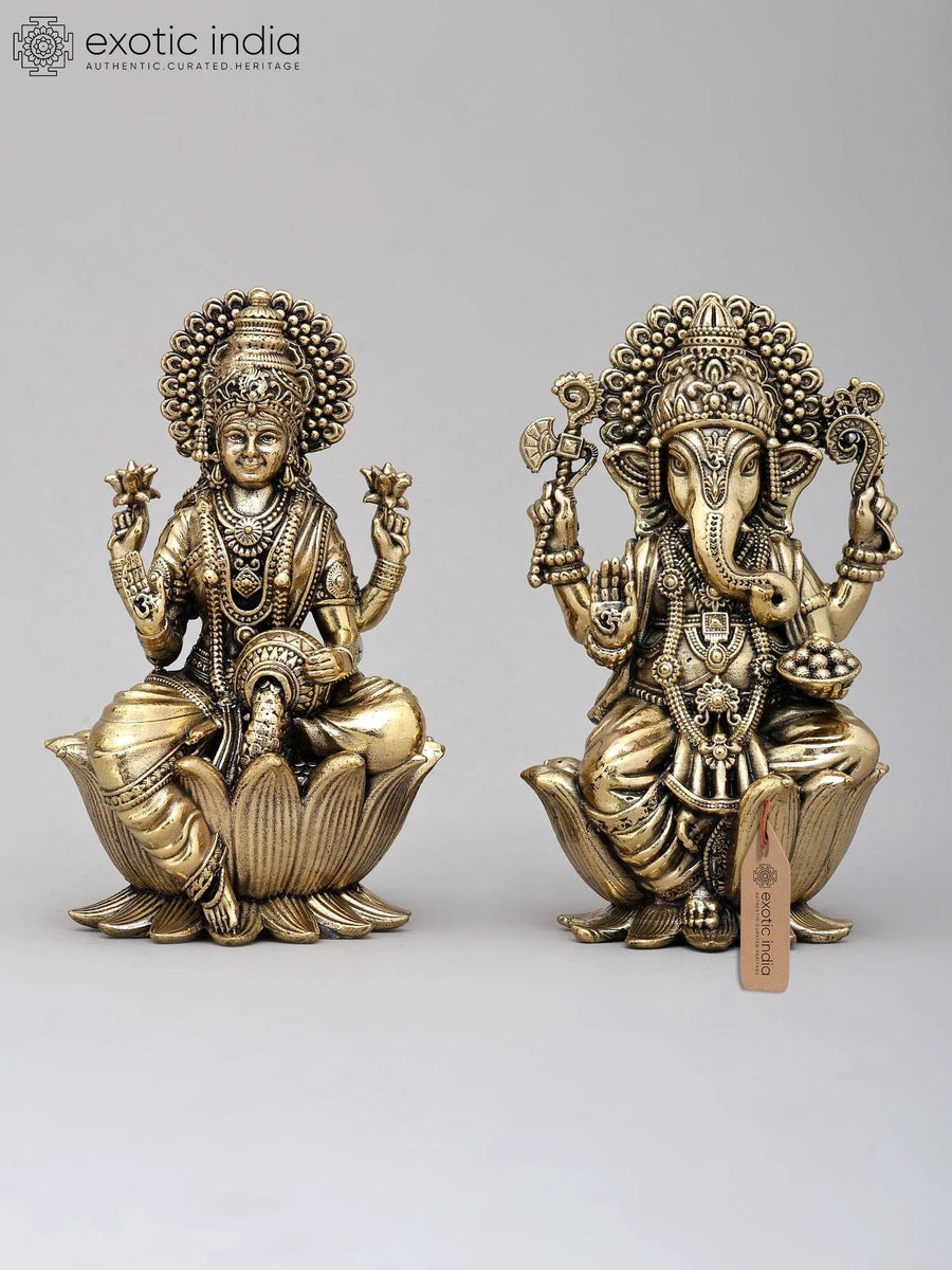 4" Brass Lakshmi Ganesha Pair Statue for Pooja