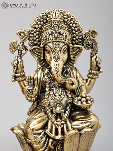 4" Small Brass Superfine Lakshmi - Ganesha Pair | With Gift Box