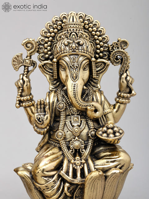 4" Small Brass Superfine Lakshmi - Ganesha Pair