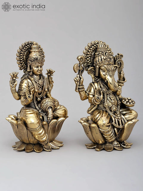 4" Small Brass Superfine Lakshmi - Ganesha Pair | With Gift Box