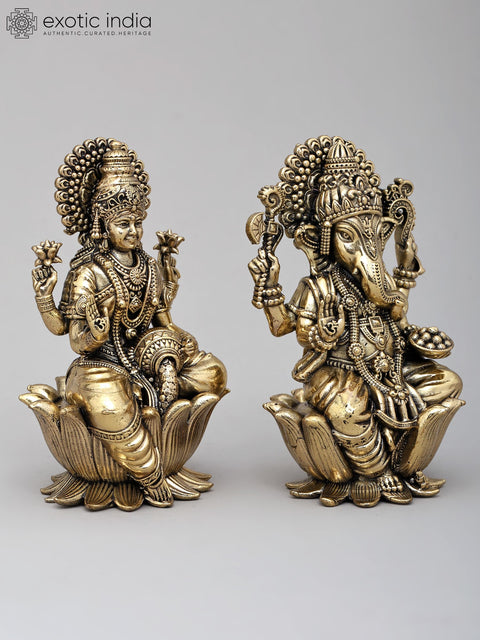 4" Small Brass Superfine Lakshmi - Ganesha Pair
