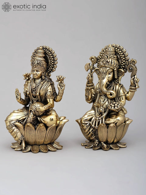 4" Small Brass Superfine Lakshmi - Ganesha Pair | With Gift Box