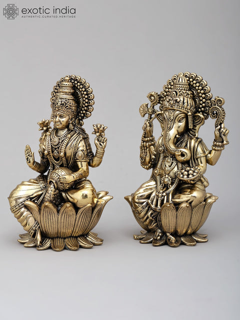 4" Small Brass Superfine Lakshmi - Ganesha Pair