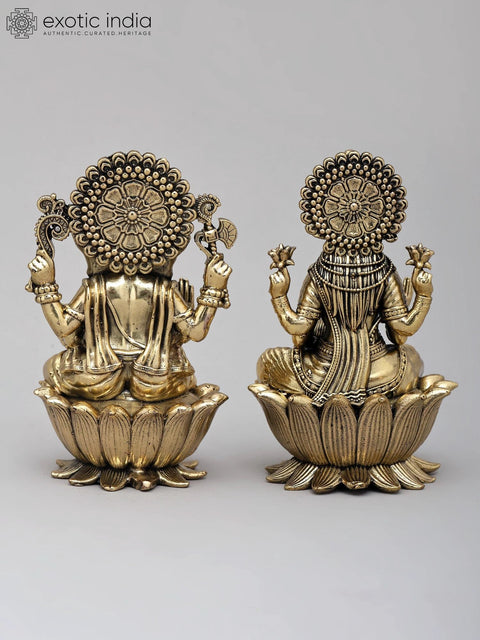 4" Small Brass Superfine Lakshmi - Ganesha Pair | With Gift Box