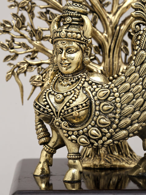 7" Superfine Goddess Kamdhenu Standing with Tree of Life on Wood Base | Brass Statue