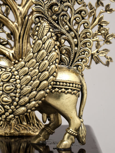 7" Superfine Goddess Kamdhenu Standing with Tree of Life on Wood Base | Brass Statue