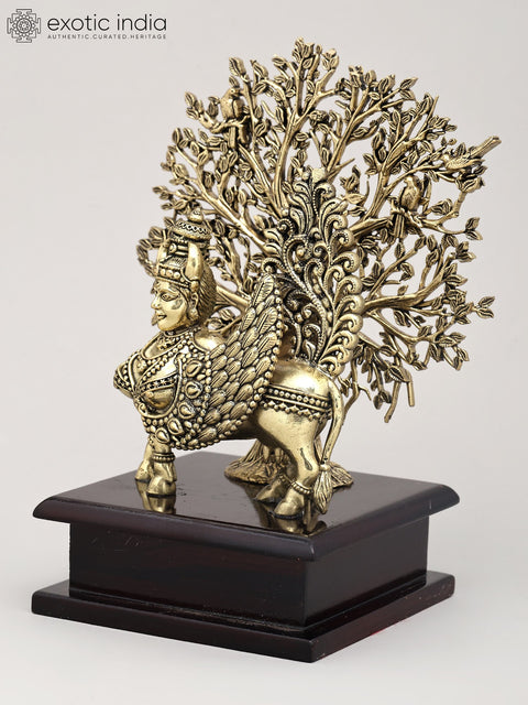 7" Superfine Goddess Kamdhenu Standing with Tree of Life on Wood Base | Brass Statue