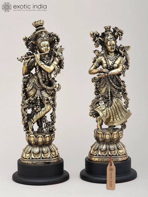 9" Superfine Radha and Krishna - Symbol of Eternal Love and Harmony with Wood Base | Brass Sculpture