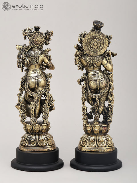 9" Superfine Radha and Krishna - Symbol of Eternal Love and Harmony with Wood Base | Brass Sculpture
