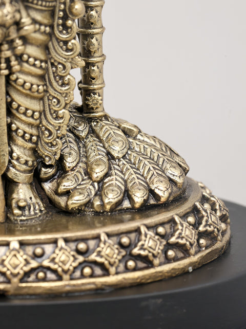 7" Superfine Four Armed Lord Murugan Standing with Vel on Wood Base | Brass Idol