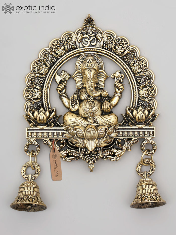 6" Lord Ganesha Brass Wall Hanging Statue with Bells