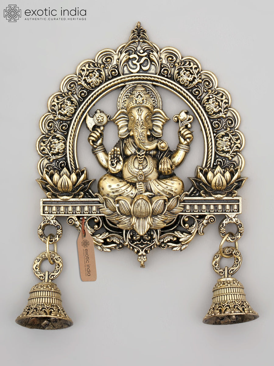 6" Lord Ganesha Brass Wall Hanging Statue with Bells
